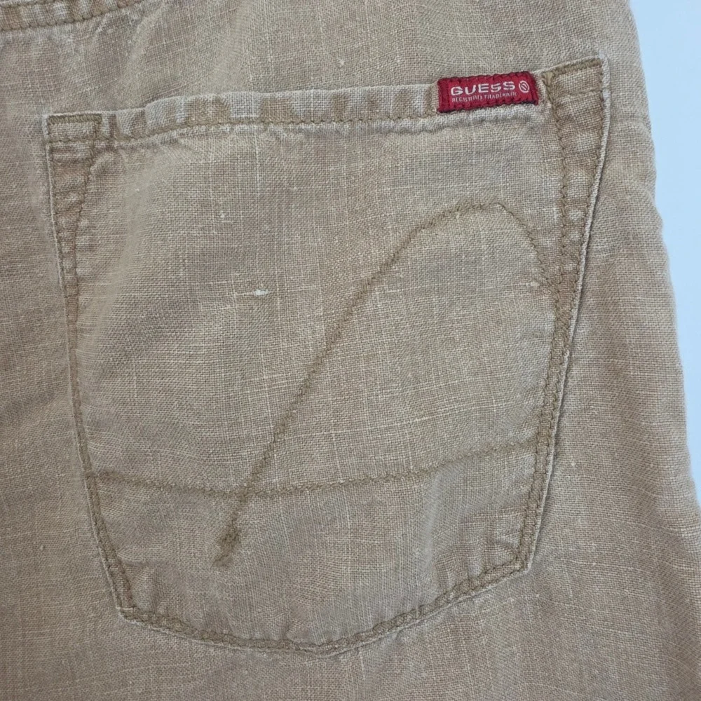 VTG Guess Jeans Mens 36x32 Tan 100% Linen Straight Leg Y2K Red Label 3-V-01
